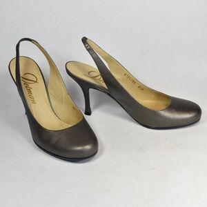 DELMAN WOMENS LEATHER SLINGBACK HEELS METALLIC GRAY SIZE 8.5 M